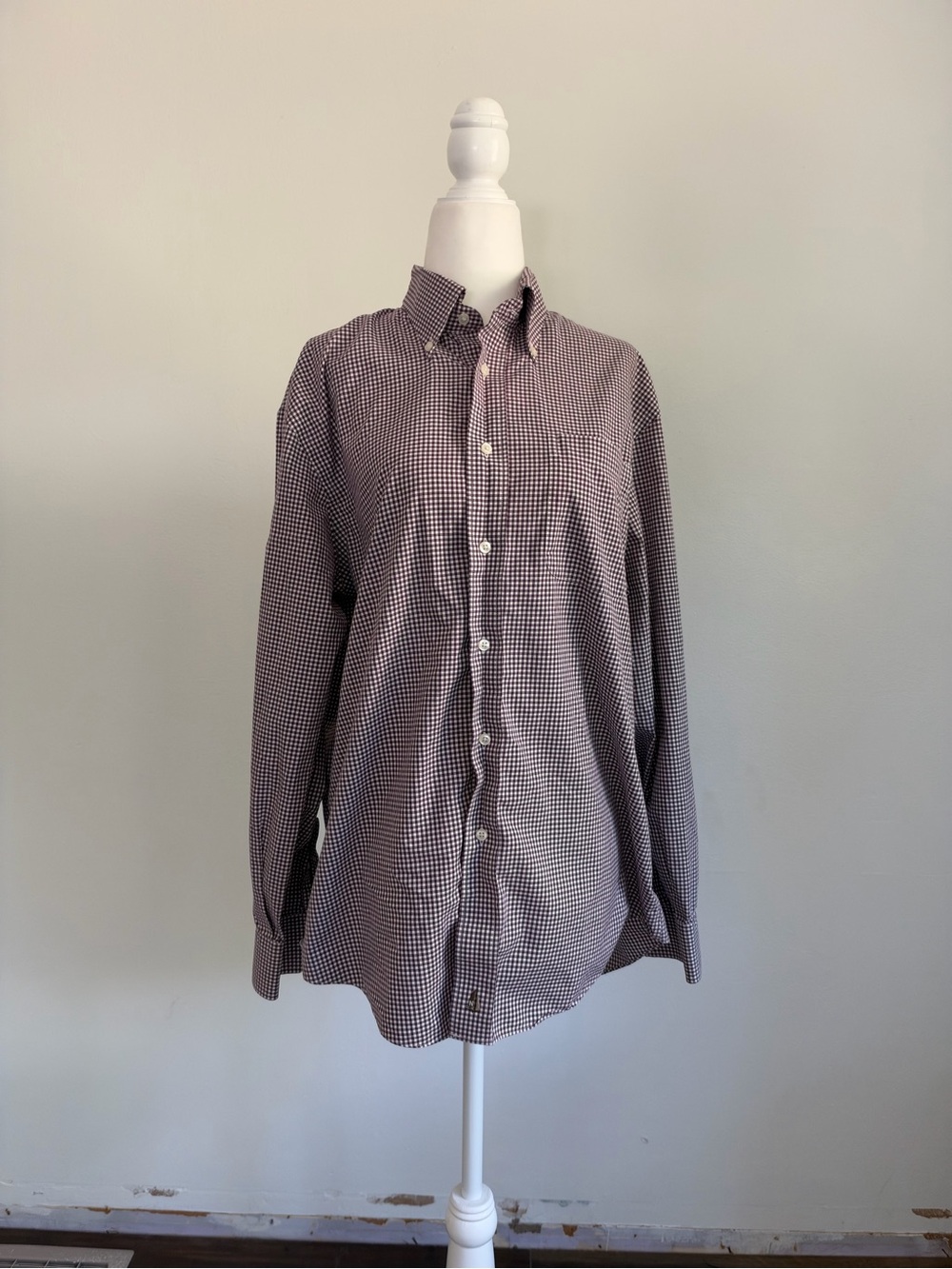 Nordstrom Burgundy Gingham Wrinkle Free Shirt 15.5 33